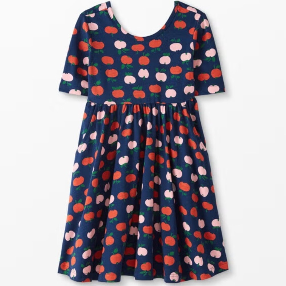 Hanna Andersson apple novelty print casual skater dress size 4